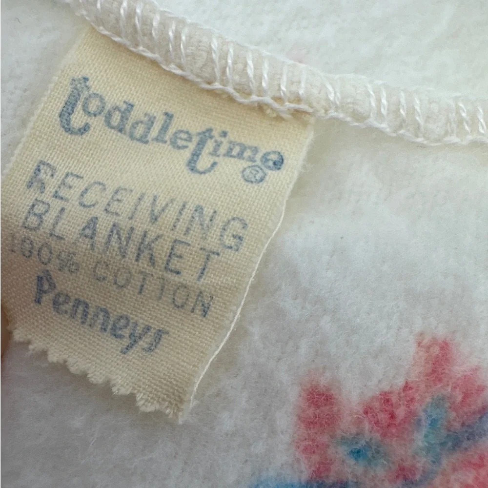 Toddletime Vintage Penneys Baby Receiving Blanket White Novelty Animal Print